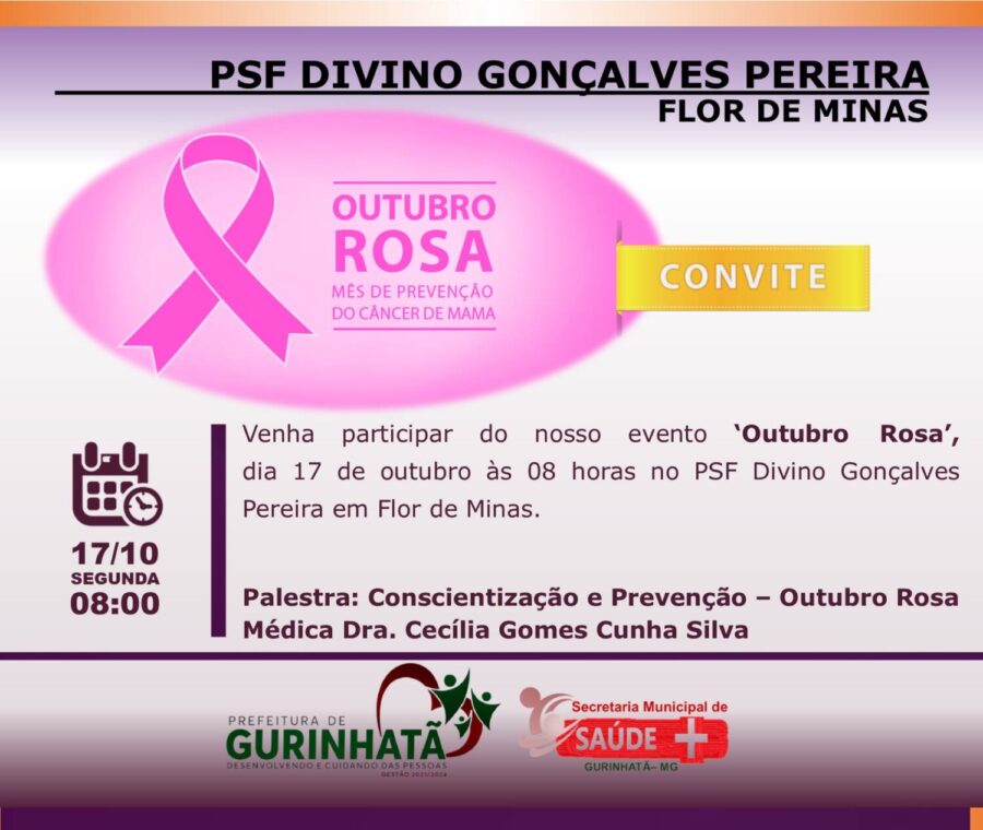 PSF de Flor de Minas terá palestra sobre 'Outubro Rosa'